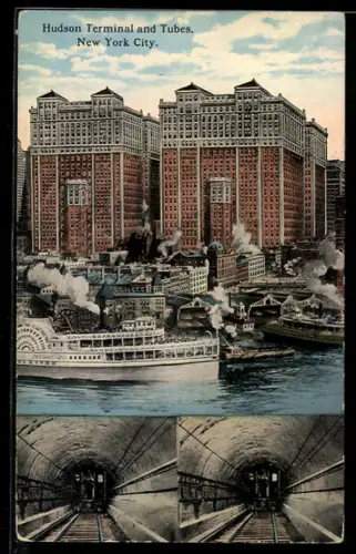 AK New York City, NY, Huson Terminal and Tubes, U-Bahn, Schiffe