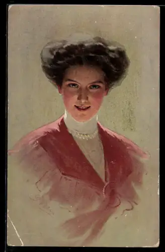 Künstler-AK Lächelndes Fräulein mit Hochsteckfrisur