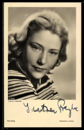 AK Schauspielerin Jutta Freybe, Portrait mit Blick in die Kamera