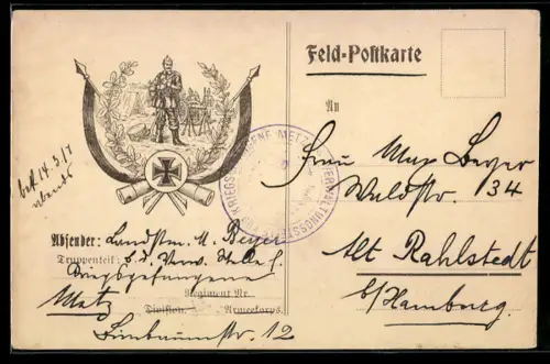 AK Soldat in Uniform mit Pickelhaube und Gewehr, Eisernes Kreuz und Lorbeerkranz