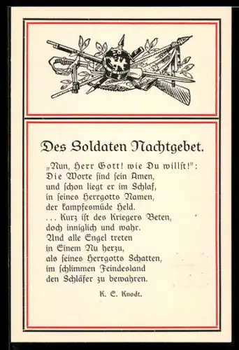 AK Gedicht Des Soldaten Nachtgebet von K. E. Knodt