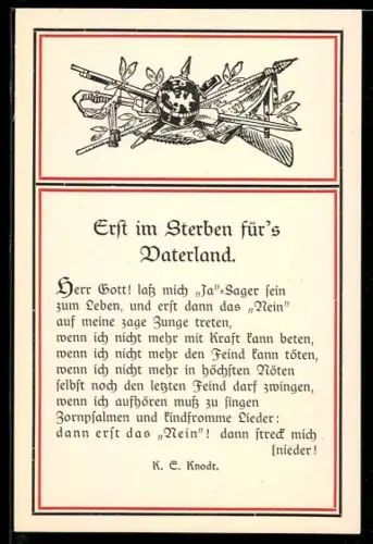 AK Gedicht Erst im Sterben fürs Vaterland von K. E. Knodt
