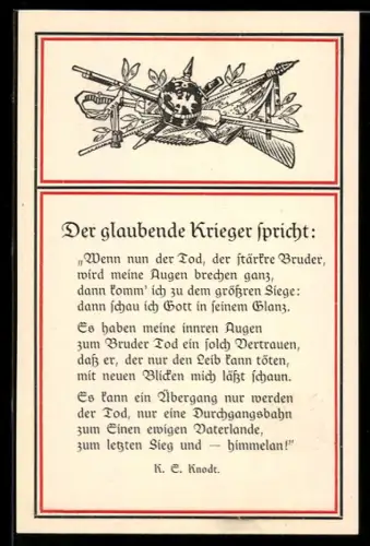 AK Gedicht Der glaubende Krieger spricht von K. E. Knodt