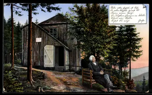 AK Ilmenau, Goethehäuschen nahe der Ortschaft, Gedicht von Goethe