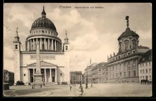 AK Potsdam, Nikolaikirche und Rathaus