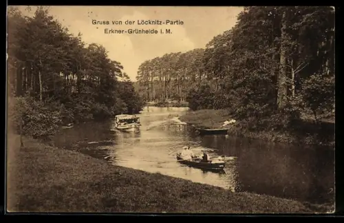 AK Erkner-Grünheide i. M., Löcknitz-Partie mit Booten