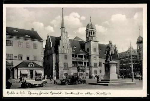 AK Halle a. d. S., Georg Friedrich Händel-Denkmal, Rathaus