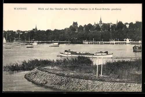 AK Berlin-Wannsee, Blick auf das Ostufer mit Dampfer-Station