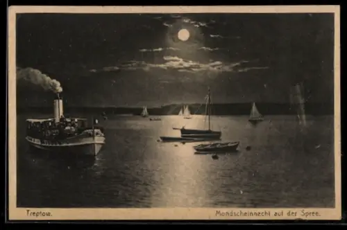 AK Treptow, Mondscheinnacht auf der Spree