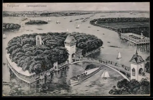 AK Treptow, Spreepanorama aus der Vogelschau
