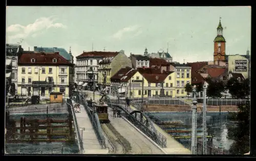 AK Berlin-Spandau, Brücke mit Strassenbahn im Jahre 1900