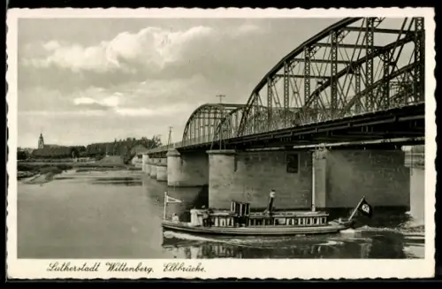 AK Wittenberg, Elbbrücke, Dampfer mit 