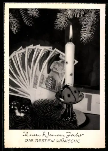 AK Banknoten 100 Mark mit Kerze