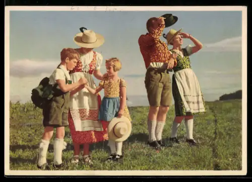 AK Reklame Indanthren Kleidung, Familie macht einen Ausflug