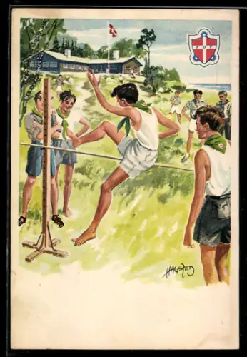 Künstler-AK Jungen beim Hochsprung