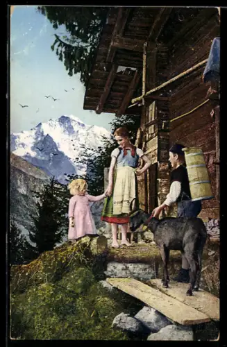 AK Junge mit Ziege vor einem Alpenhaus