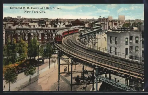 AK New York, NY, Elevated R. R. Curve at 110th Street