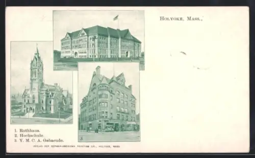 AK Holyoke, MA, Rathaus, Hochschule, Y. M. C. A. Gebäude