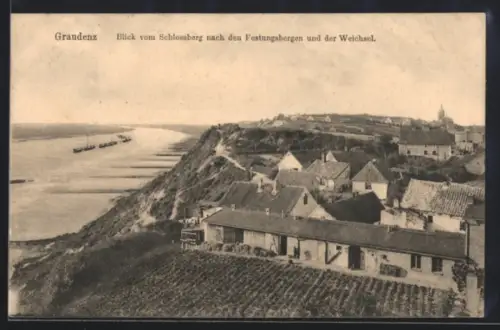 AK Graudenz, Blick vom Schlossberg nach den Festungsbergen und der Weichsel