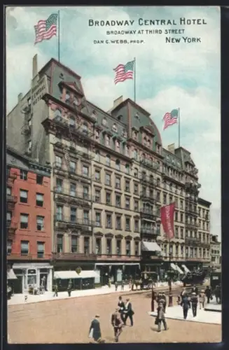 AK New York, NY, Broadway Central Hotel, Broadway at Third Street