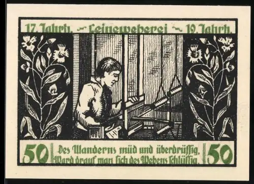 Notgeld Menteroda 1921, 50 Pfennig, Leinweber und Kaliwerk Volkenroda