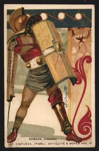 Sammelbild Paris, A. Koblenz, Fabrique de Chaussures, Gladiator mit Turmschild