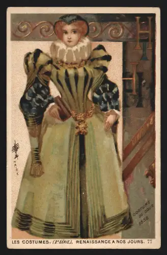 Sammelbild Bordeaux, Carillon, Cours Victor Hugo 140, Cordonnerie, Elegante Dame in höfischer Kleidung