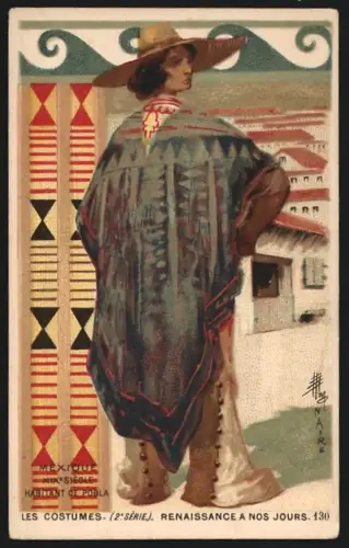 Sammelbild Bordeaux, Carillon, Cours Victor Hugo 140, Cordonnerie, Mann mit Hut und Poncho