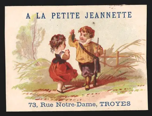 Sammelbild Troyes, À La Petite Jeannette, Nouveautés et Soieries, Kind mit Gewehr präsentiert seine Beute