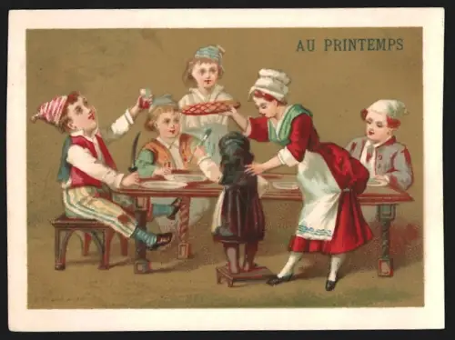 Sammelbild Paris, Exposition pour Étrennes & Cadeaux de Noel, Frau serviert Kindern Essen