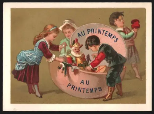 Sammelbild Paris, Exposition pour Étrennes & Cadeaux de Noel, Kinder nehmen sich Spielzeuge aus einer Kiste