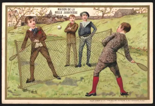 Sammelbild Paris, Kaufhaus Belle Jardinière, Kinder spielen auf dem Rasen Tennis