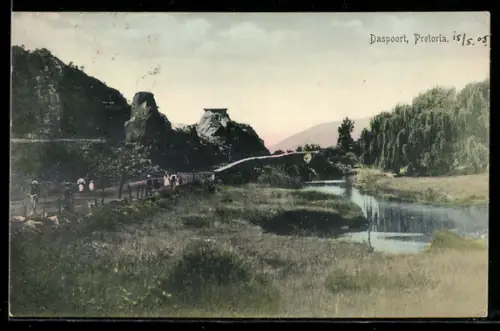 AK Daspoort /Pretoria, Brücke über Fluss und Felsen