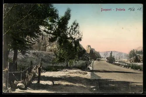 AK Daspoort /Pretoria, Landstrasse mit Bäumen