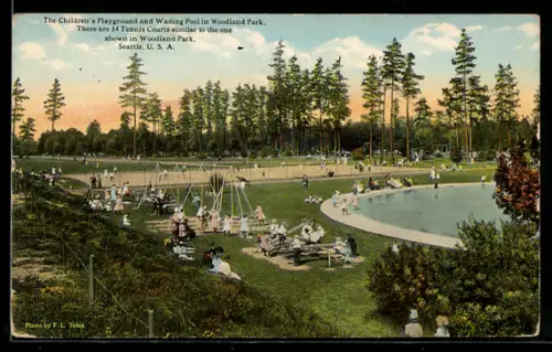 AK Seattle, WA, The Children`s Playground and Wading Pool in Woodland Park