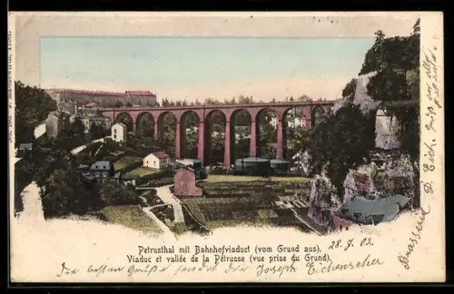 AK Petrusthal, Talblick mit Bahnhofviaduct vom Grund aus