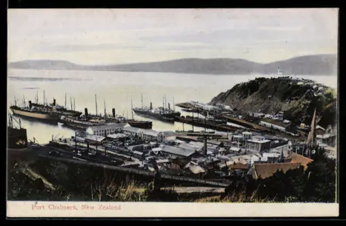 AK Port Chalmers, Hafenansicht mit Schiffen und Kai