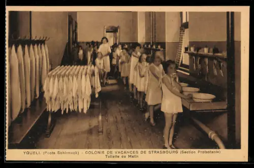 AK La Broque, Yquell, Colonie de vacances de Strasbourg, Toilette du Matin