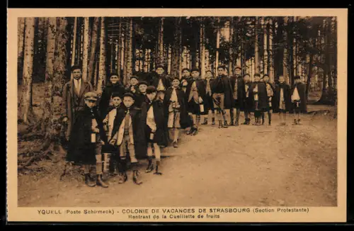 AK La Broque, Yquell, Colonie de Vacances de Strasbourg, Rentrant de la Cueillette de fruits
