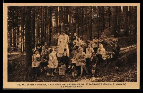 AK La Broque, Yquell, Colonie de vacances de Strasbourg, Le Goûter en Forêt