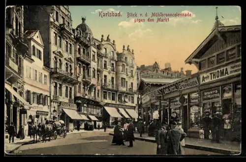 AK Karlsbad, Blick v. d. Mühlbrunncolonnade gegen den Markt