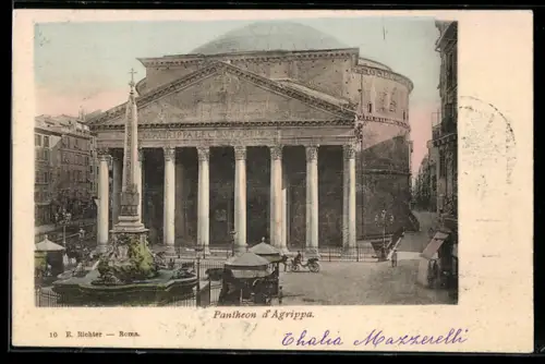 AK Roma, Pantheon d`Agrippa con fontana e persone in bicicletta