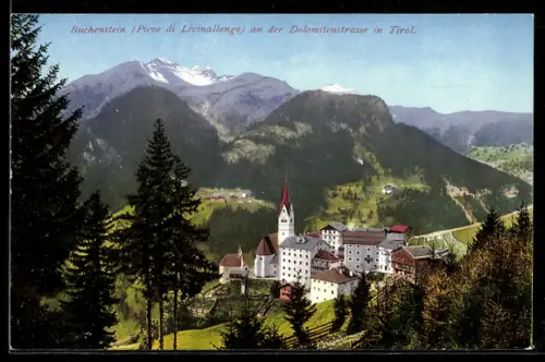 AK Buchenstein, Pieve di Livinallongo, Vista del villaggio e montagne sulla strada delle Dolomiti in Tirolo