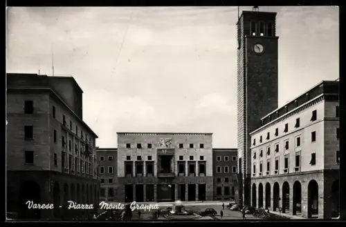 AK Varese, Piazza Monte Grappa con torre dell`orologio e edifici circostanti