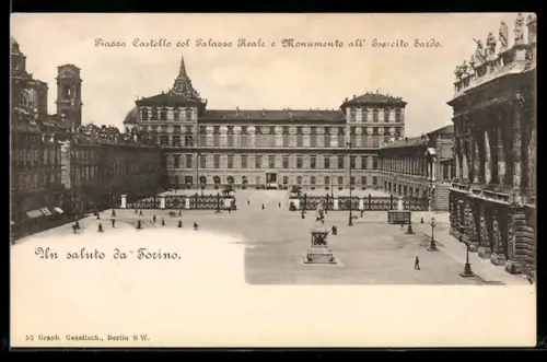 AK Torino, Piazza Castello col Palazzo Reale e Monumento all`Esercito Sardo