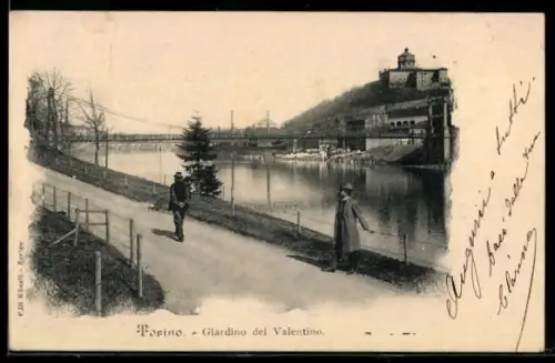 AK Torino, Giardino del Valentino, passeggiata lungo il fiume con vista sul castello