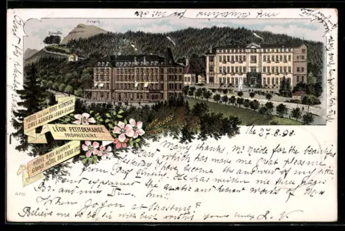 Lithographie Leon Petitdemange, Blick auf das Hotel zu den Drei Königen