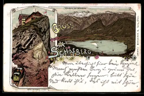 Lithographie Schafberg, Dachstein vom Schafberg, Hotel Schafberg