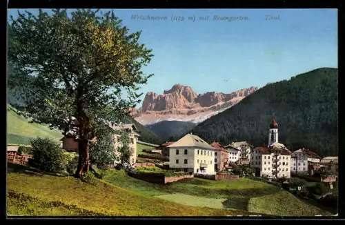 AK Welschnofen, Ortsansicht mit Rosengarten