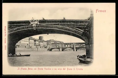 AK Firenze, Il Fiume Arno col Ponte Vecchio e un arco del Ponte S. Trinita